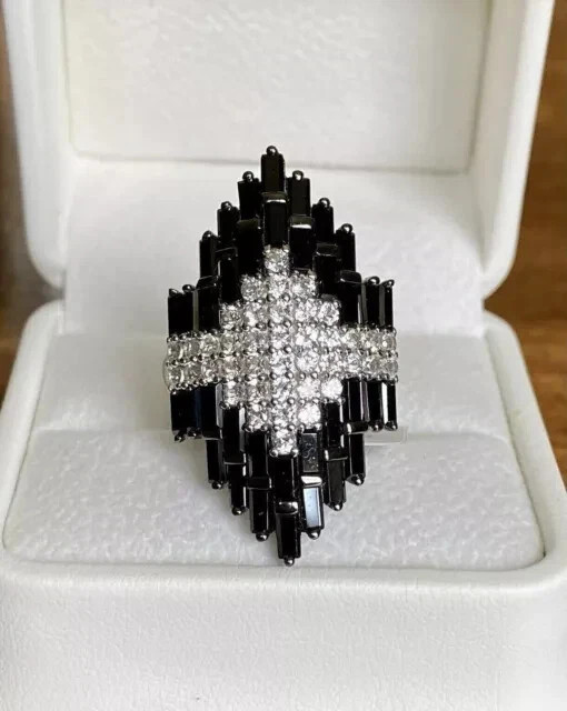 3.90Ct Baguette Cut Lab Created Black Diamond Wedding Ring 14K White Gold Plated