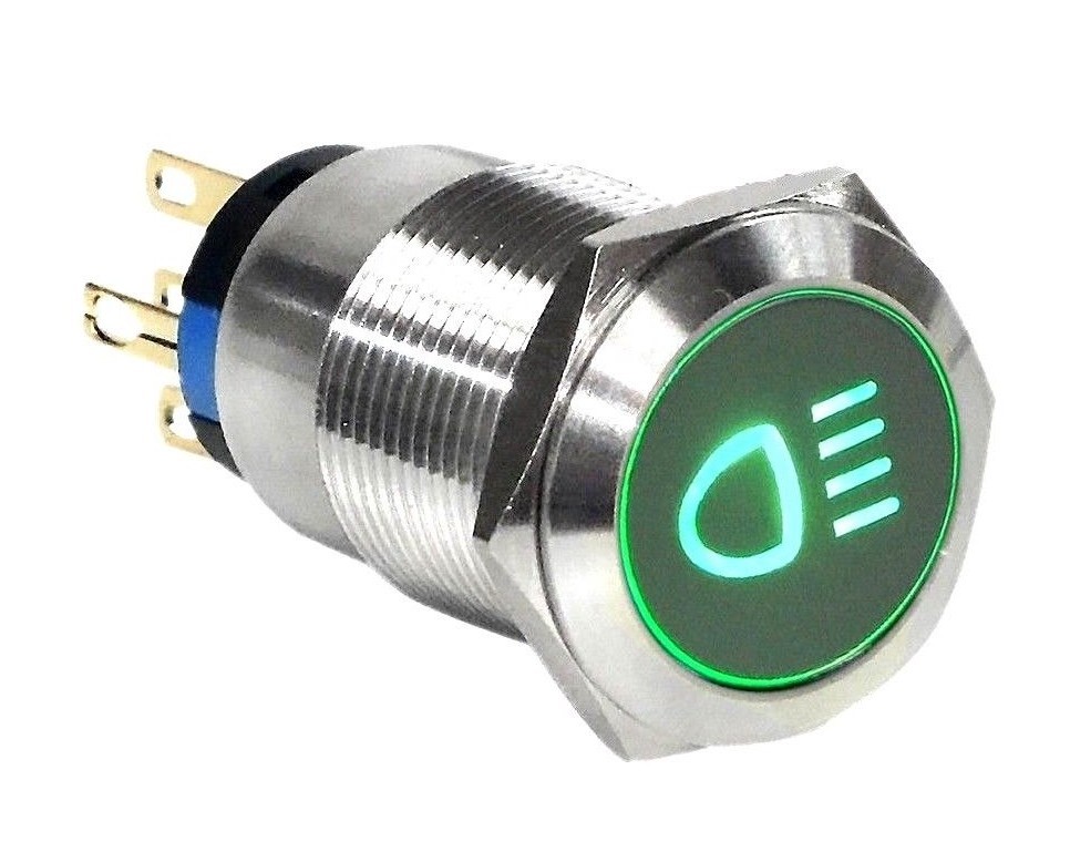 19mm Marine Grade Stainless Steel Push Button Green LED Car FOG Light Switch USa