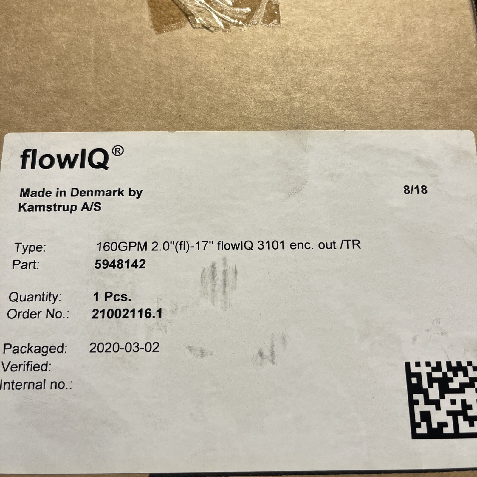 Komstrup Flow IQ 3101 Ultrasonic Water Meter 2" x 17" 160 GPM New