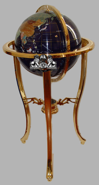 36" Tall Blue Lapis Gemstone World Globe with Tripod Gold Floor Stand w 50ST
