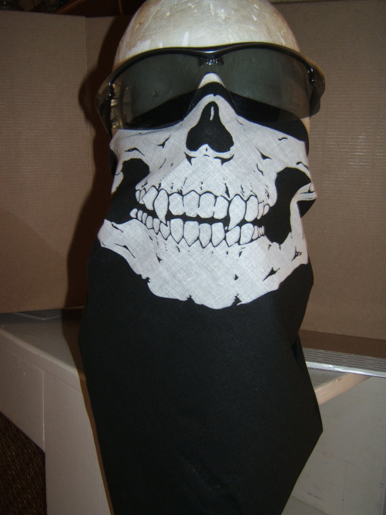 NEW- Half Skull Bandana w/Free WELL KNOW,POPULAR  MOTO CROSS logo earrings