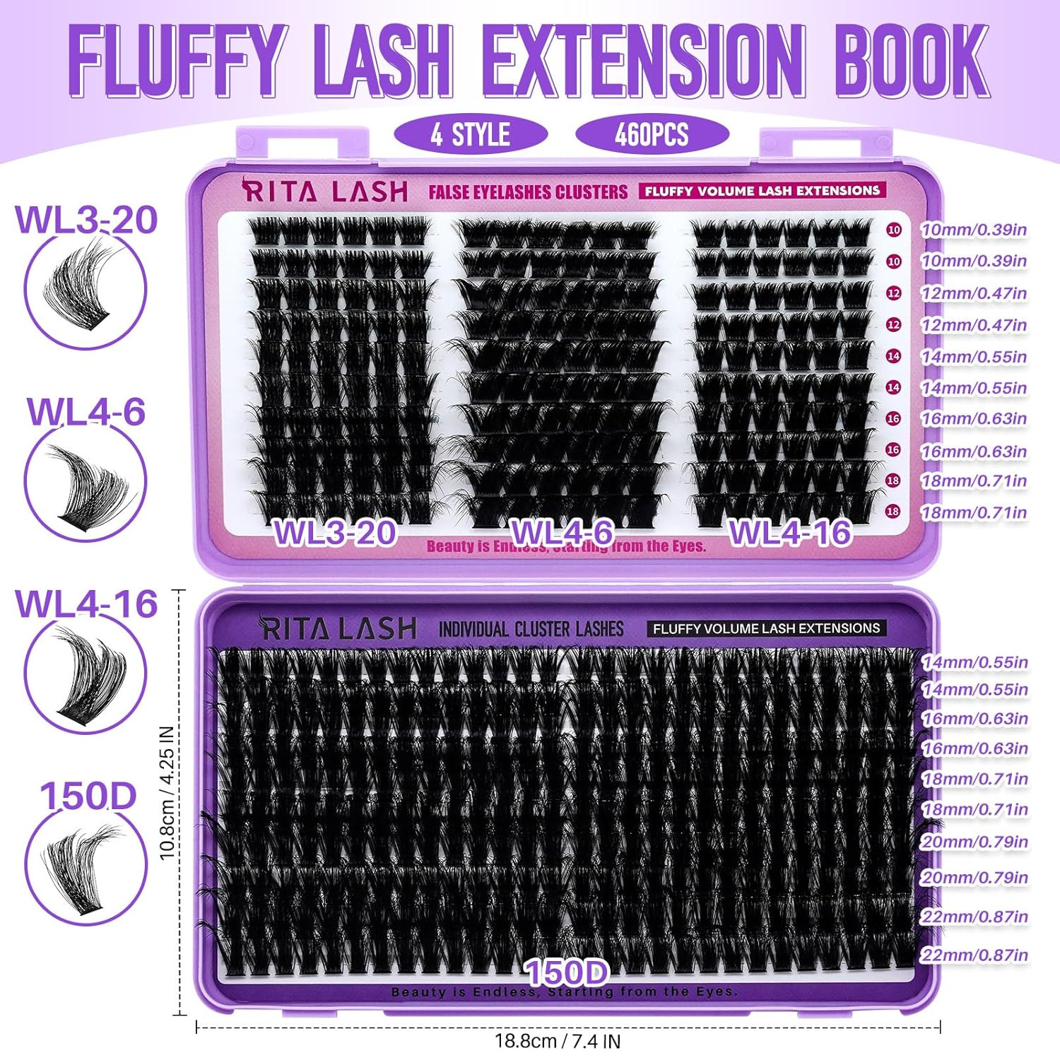 Cluster Lashes 460PCS 4 Style Lash Clusters Eyelash Extensions False Eyelashes D