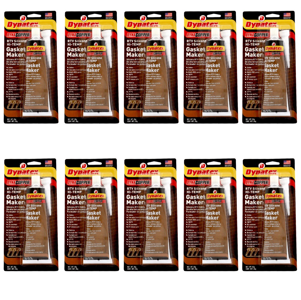 Dynatex DynaCopper RTV Silicone Copper Gasket Maker, 85g Tube (10-Pack)