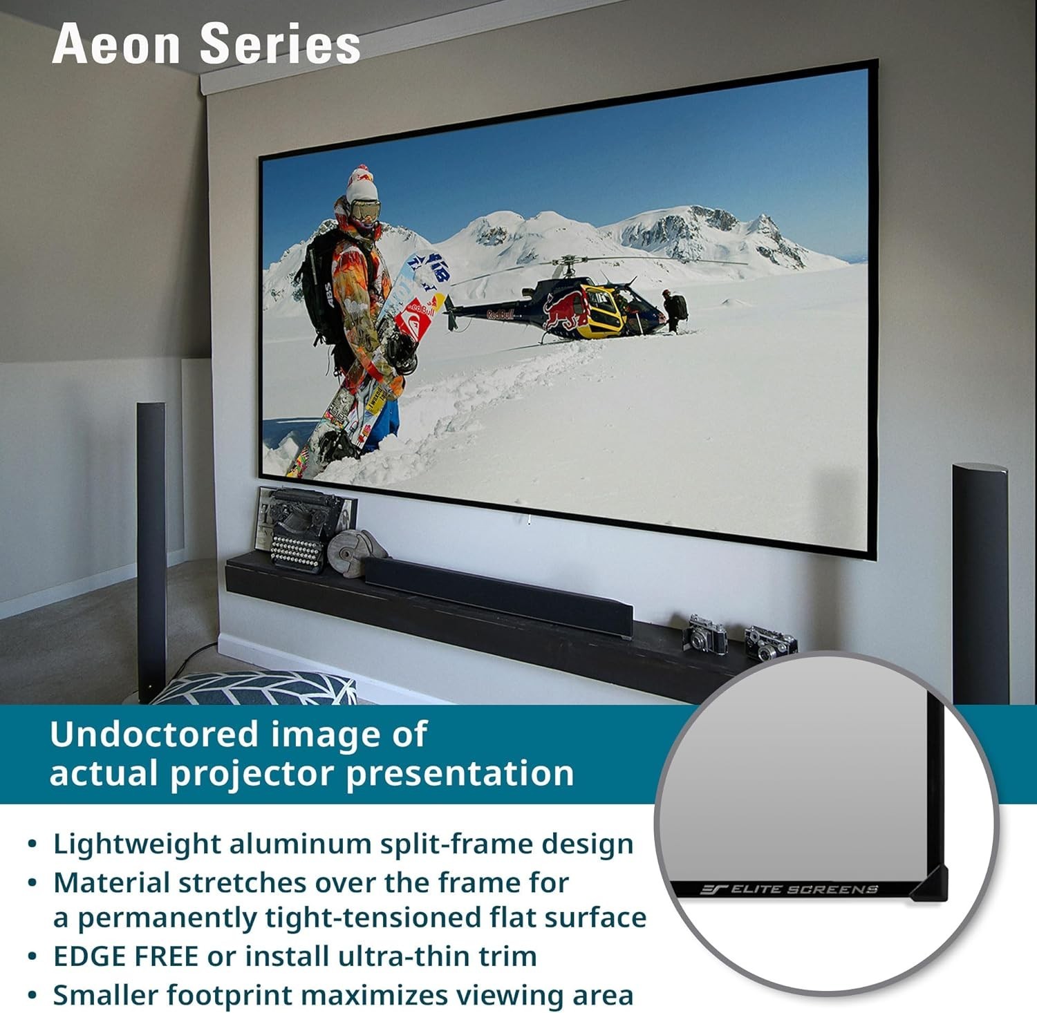 Aeon 115-Inch 4K UHD Fixed Frame Projector Screen Wall Mount Black