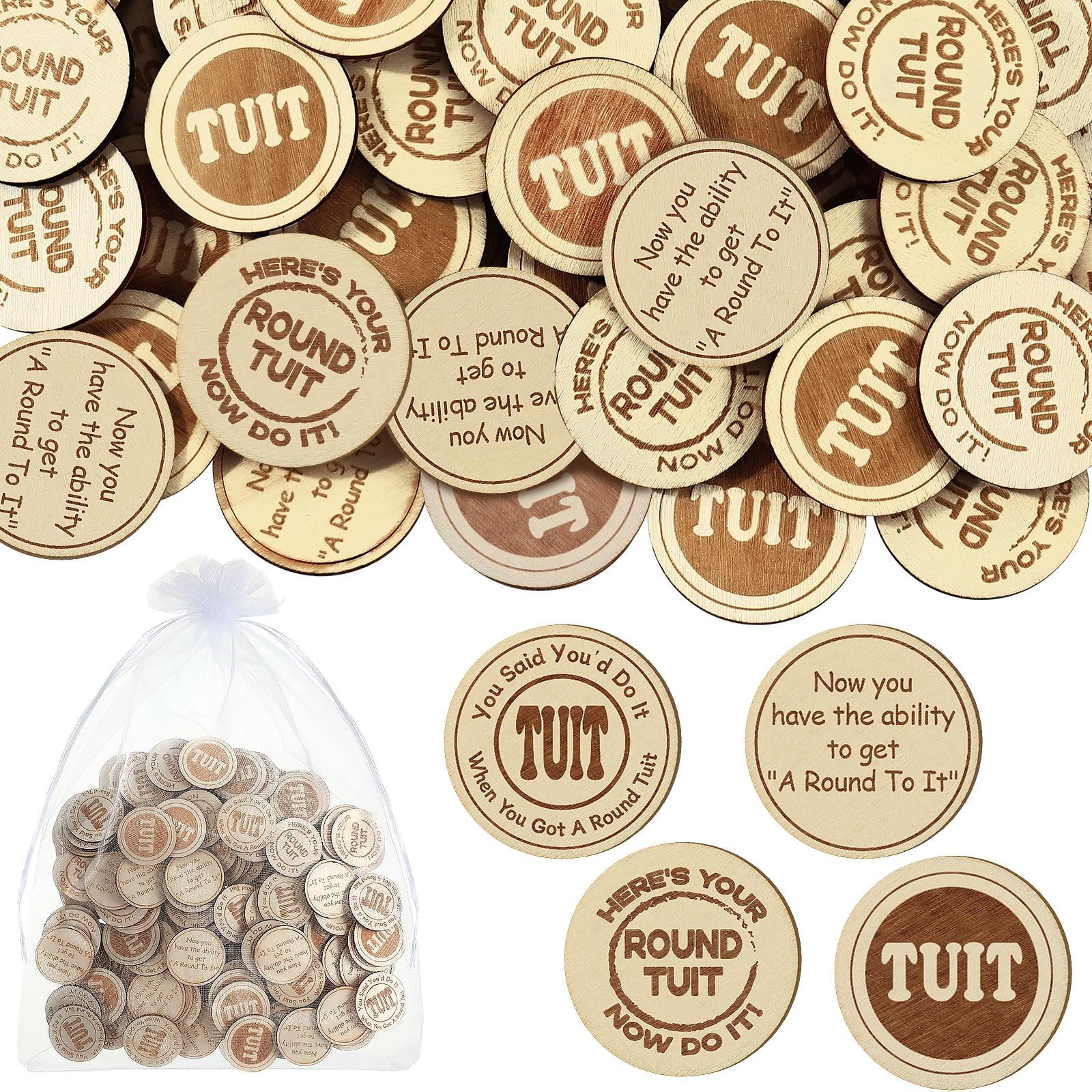 120 Pcs Round Tuit Tokens Bulk Polished Wooden Coins When You Get a Round to ...