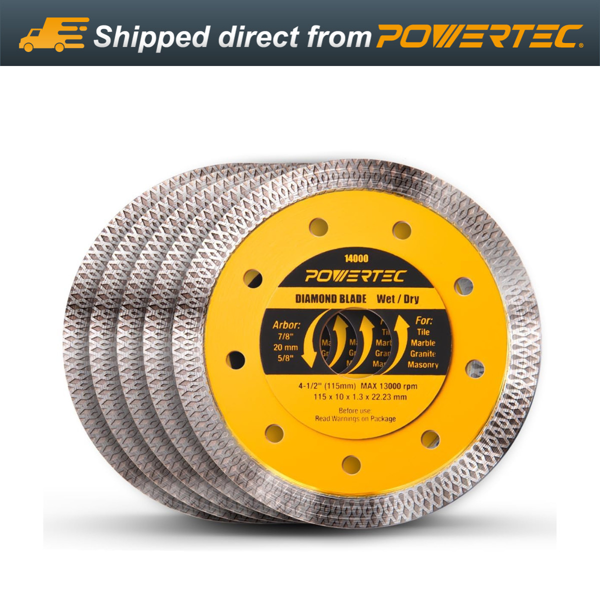 POWERTEC 4-1/2 Inch Turbo Mesh Rim Diamond Saw Blade for Angle Grinder, 14000-P5