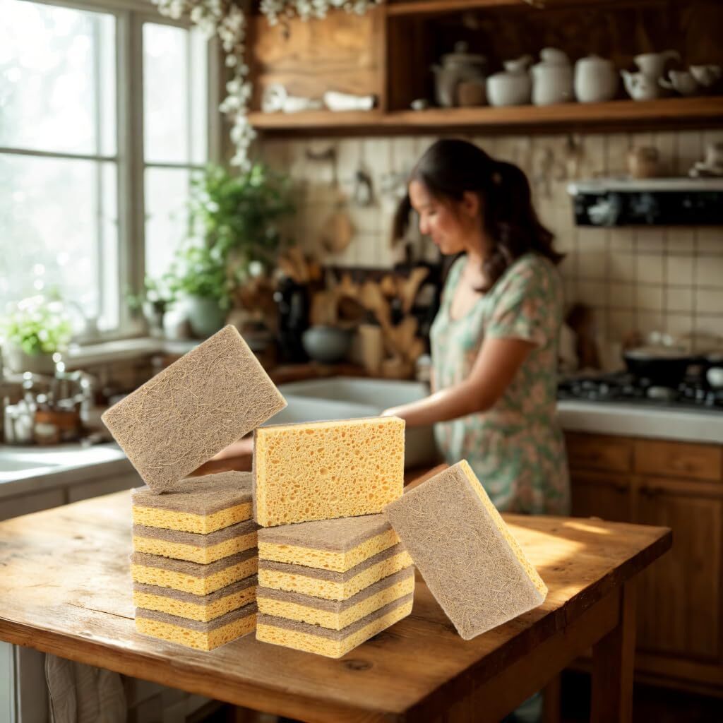 Biodegradable Kitchen Sponges 24 Pack Eco Natural Cellulose Compostable Dish