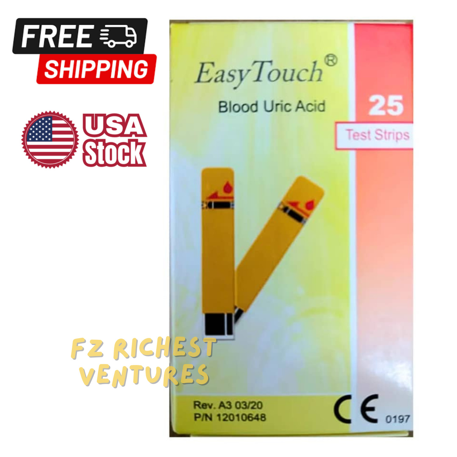 Easy Touch Uric Acid Level Test Strips 1 Box @ 25 Strips EXP DATE 07/2026 New