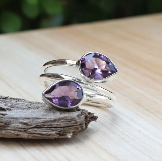 Amethyst Women Ring Solid 925 Silver Handmade Adjustable Ring All Size SR246