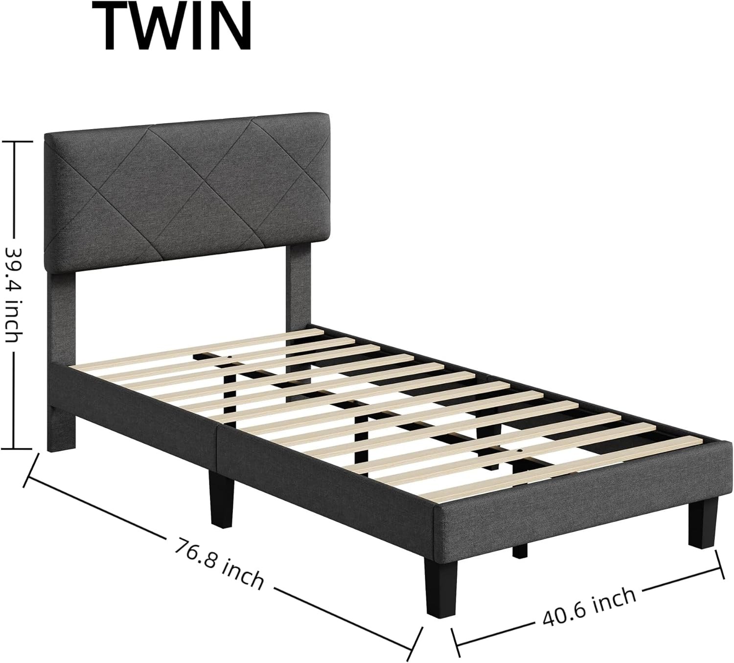 Twin/Full/Queen/King Size Bed Frame with Upholstered Headboard,Easy Assembly