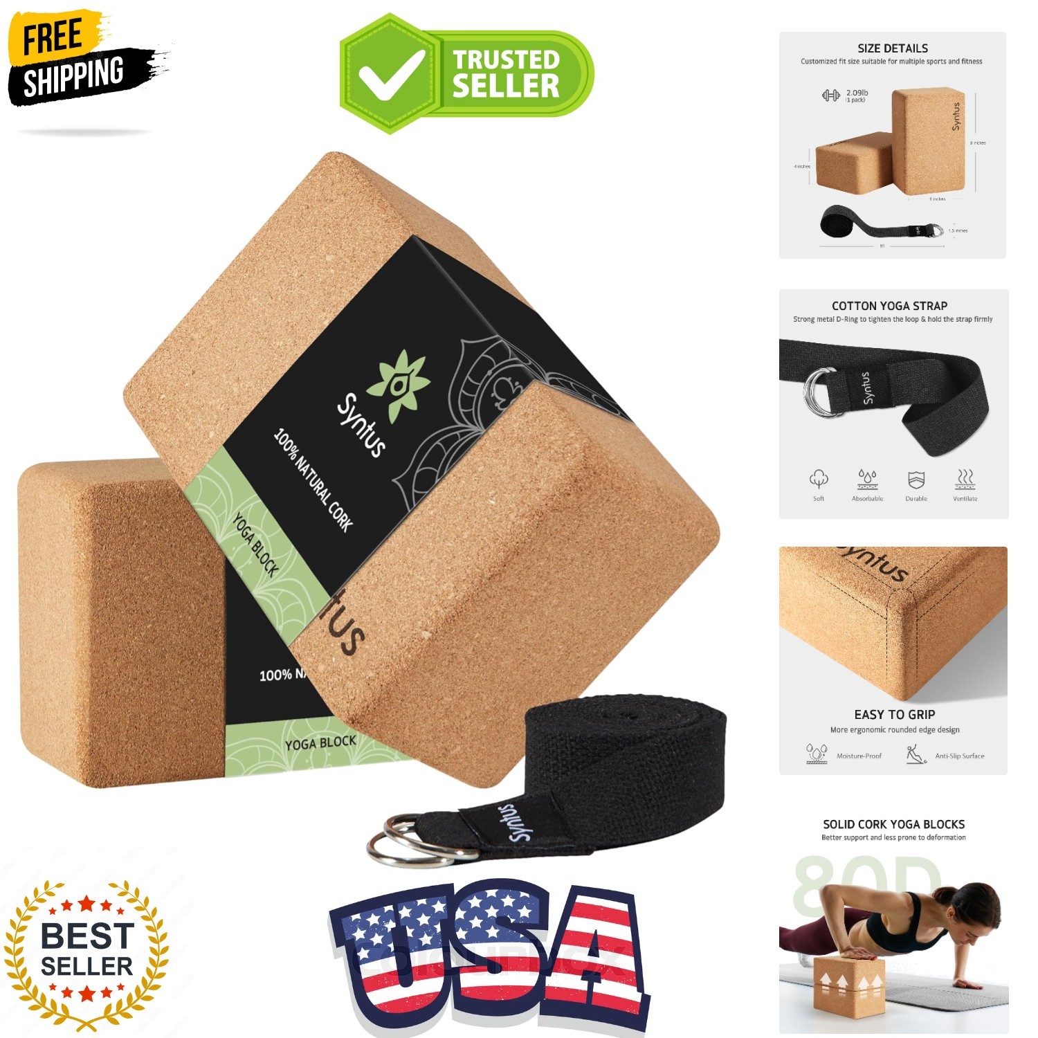 Yoga Block and Yoga Strap Set, 2 Soft Non-Slip Yoga Blocks 9×6×4 inches, 8FT ...