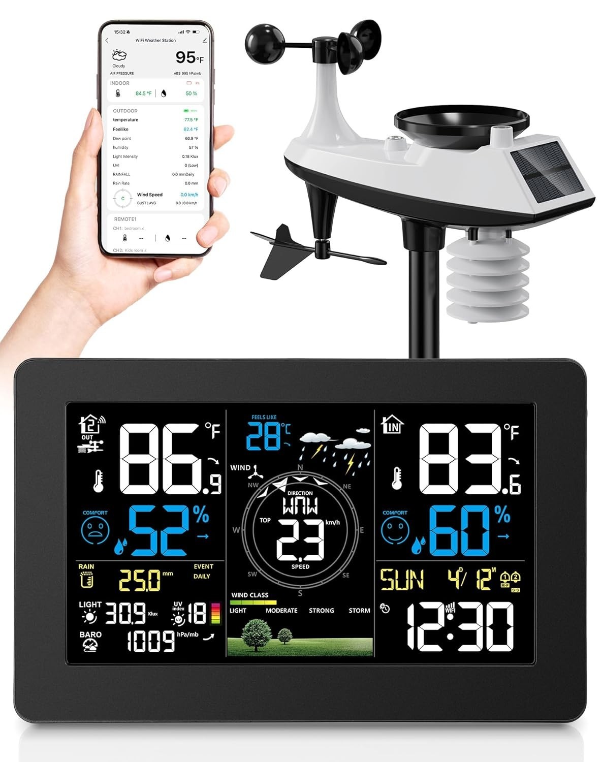 Zivron WiFi Weather Station Wireless Indoor Outdoor, Thermometer with Rain Ga...