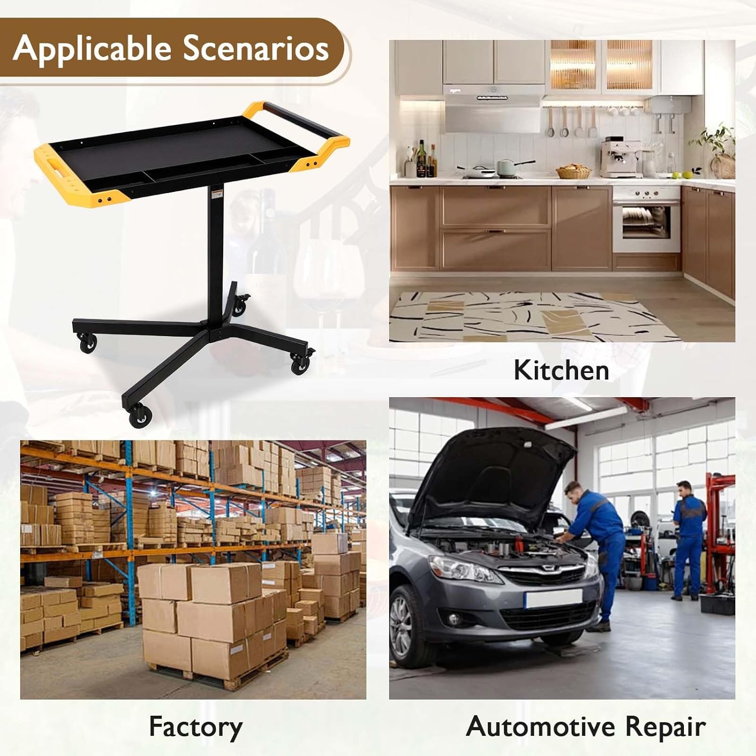 Adjustale Height Mobile Work Table,Rolling Tool Tray Table,Garage, Repair Shop
