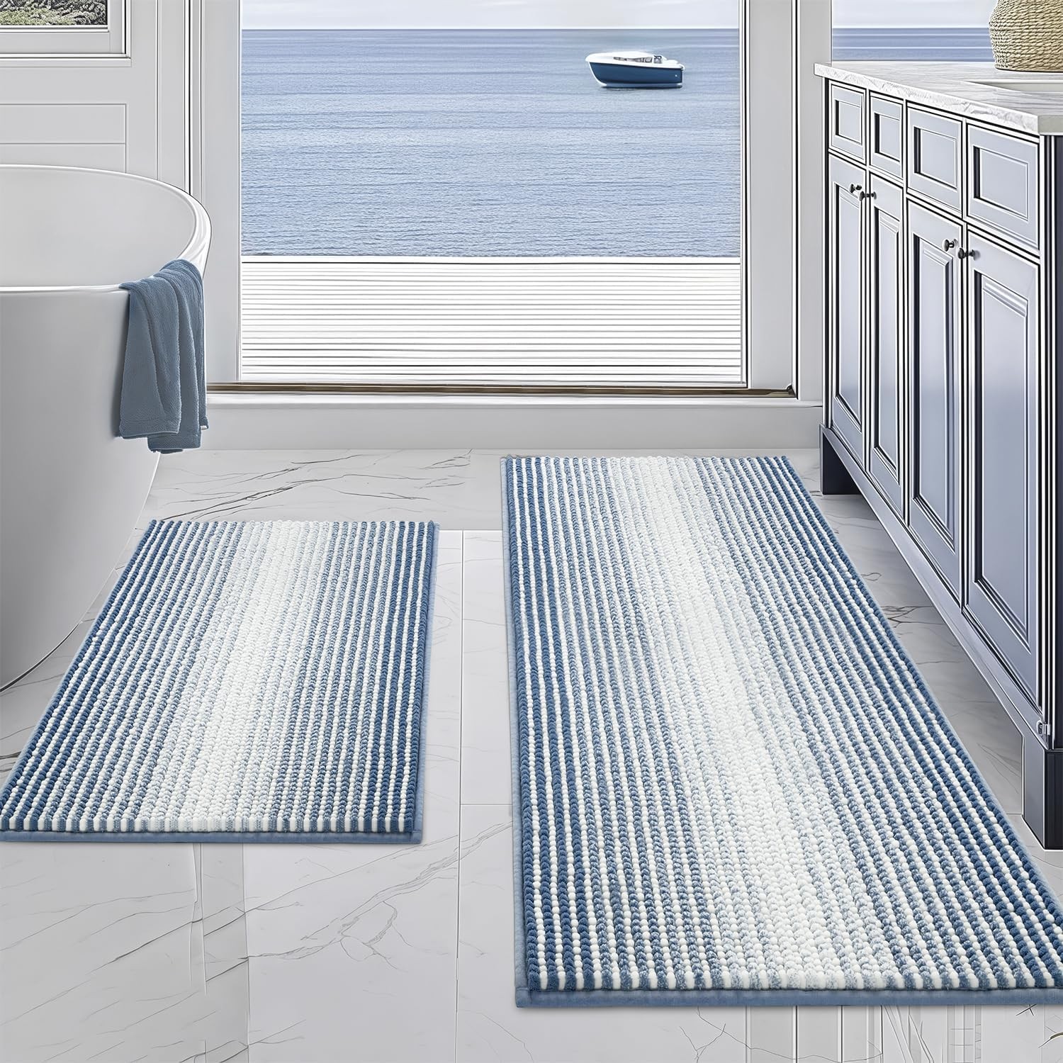 Bathroom Rugs and Mats Sets, 2 Piece Thick Absorbent Chenille Non Slip, Soft