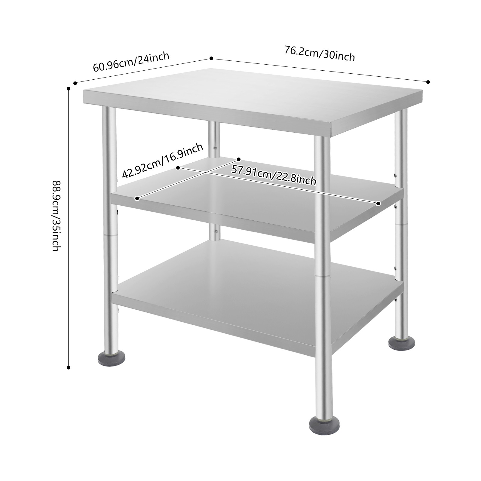 Work Table Commercial Work Table with Adjustable Under Shelves 3-Tier Work Table