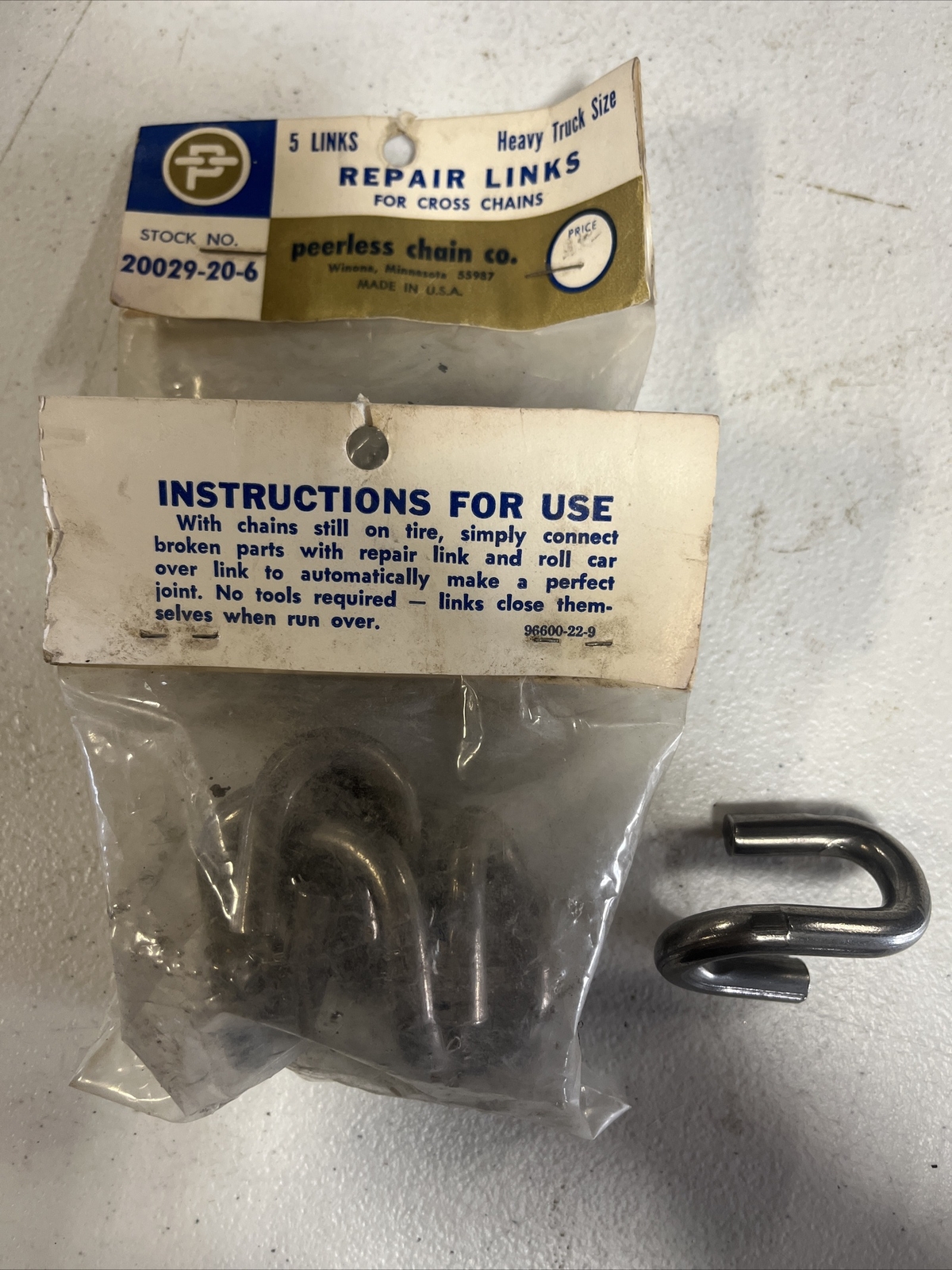 Peerless Snow chain Repair Links connector  Stock Number 20029–20–6