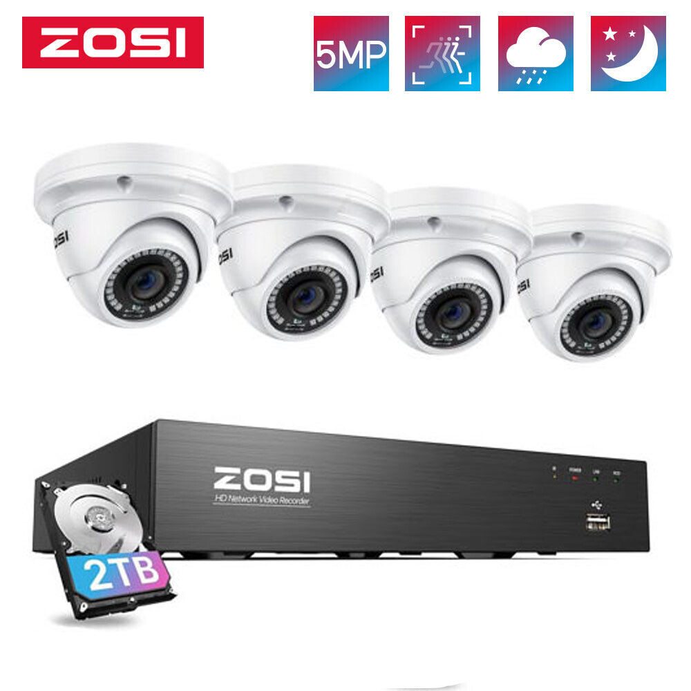 ZOSI 8CH NVR 4K PoE IP 5MP Outdoor Security Camera System Human Detection 2TB