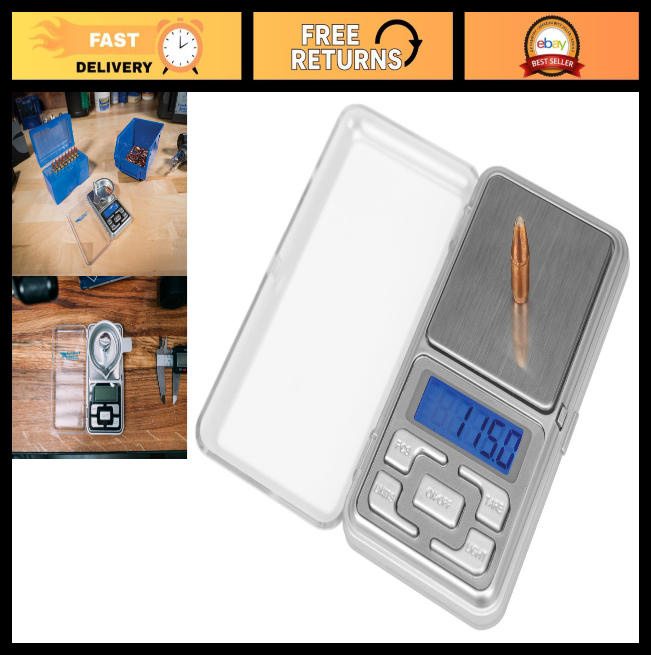 Digital Reloading Scale 750g with LCD Display - Precision Weighing for Reloading