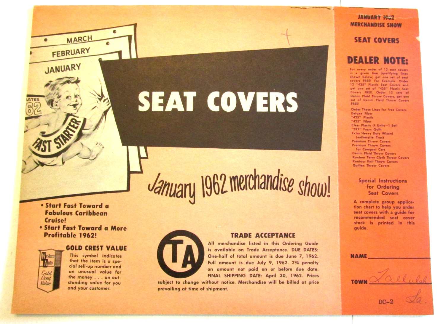VTG January 1962 Merchandise Show Catalog Ordering Guide Seat Covers 18p