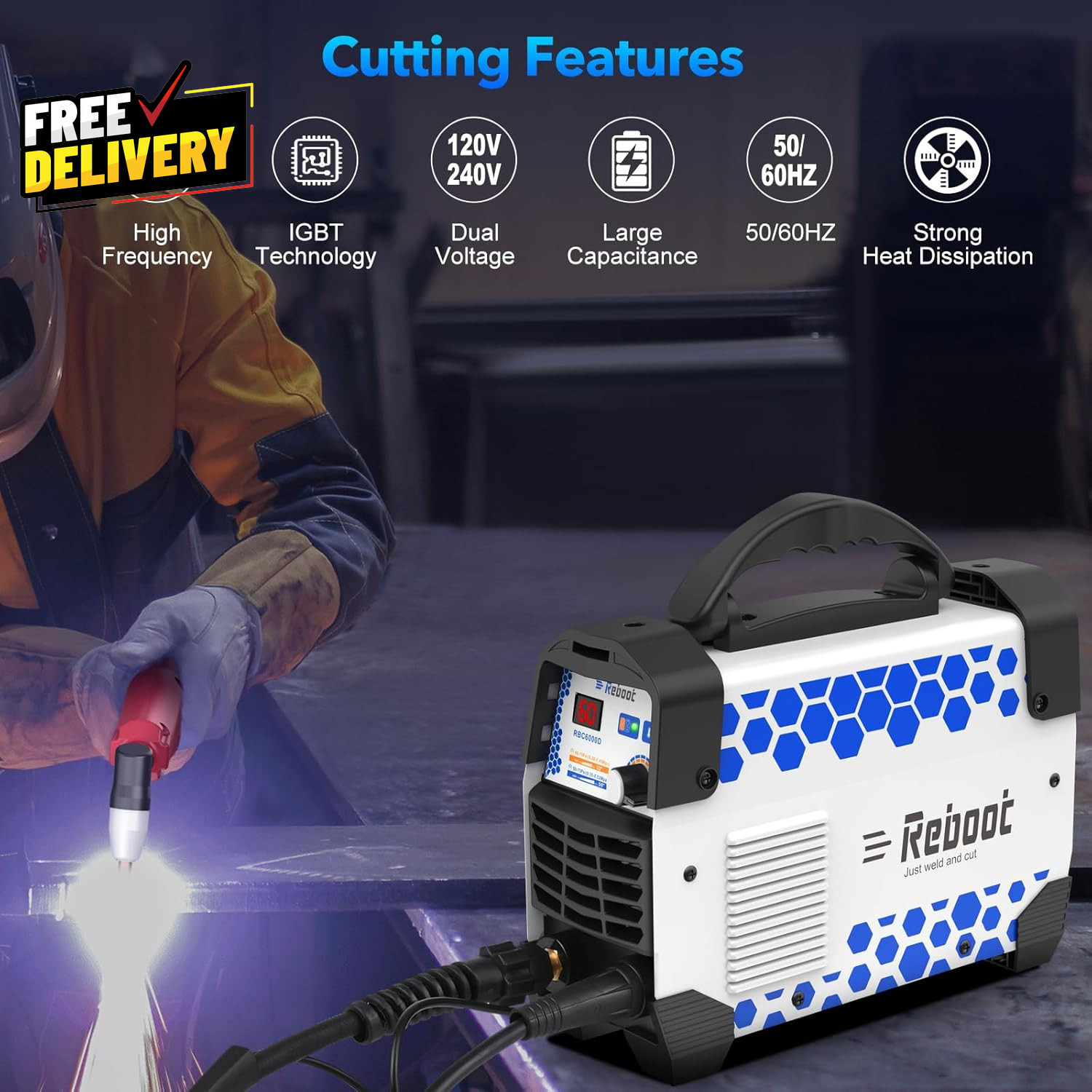 60A Plasma Cutter Dual Voltage 120V/240V 1/2 Clean Cut IGBT Inverter Portable...