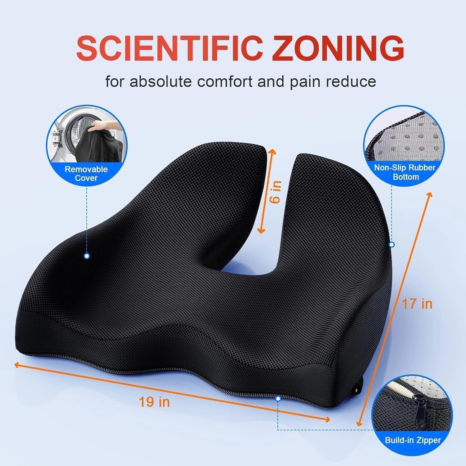19" x 17" Ergonomic Memory Foam Cushion for Pressure Relief & Luxurious Comfort