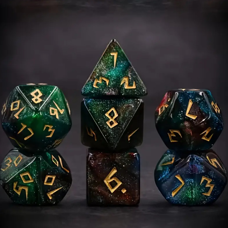 7pc Space Glitter D&D Dice Set Polyhedral Dark DND RPG Board Table Games Starry