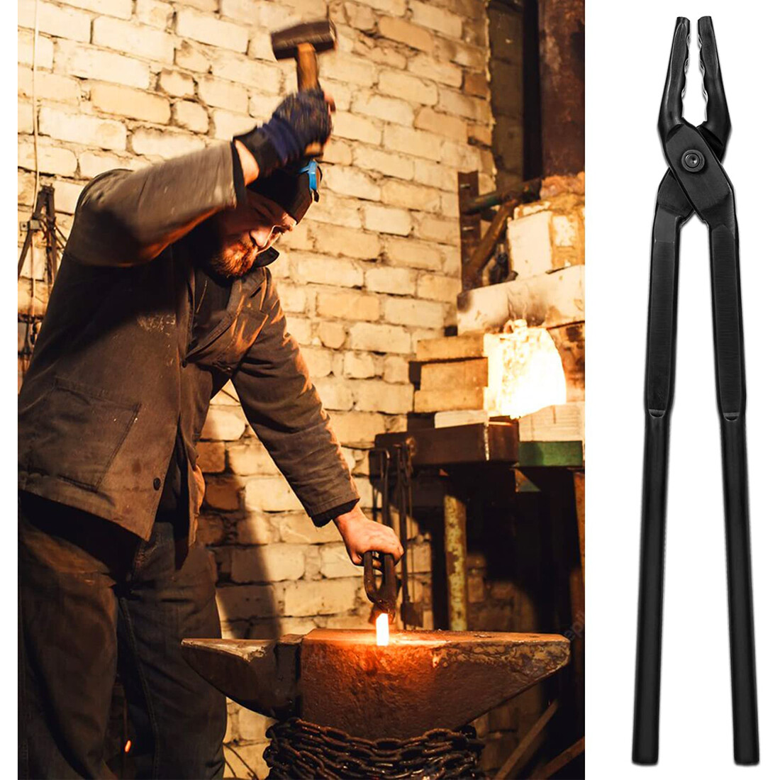 16 inch Wolf Jaw Blacksmithing Tongs Multipurpose Forge Tool Beginner Bladesmith