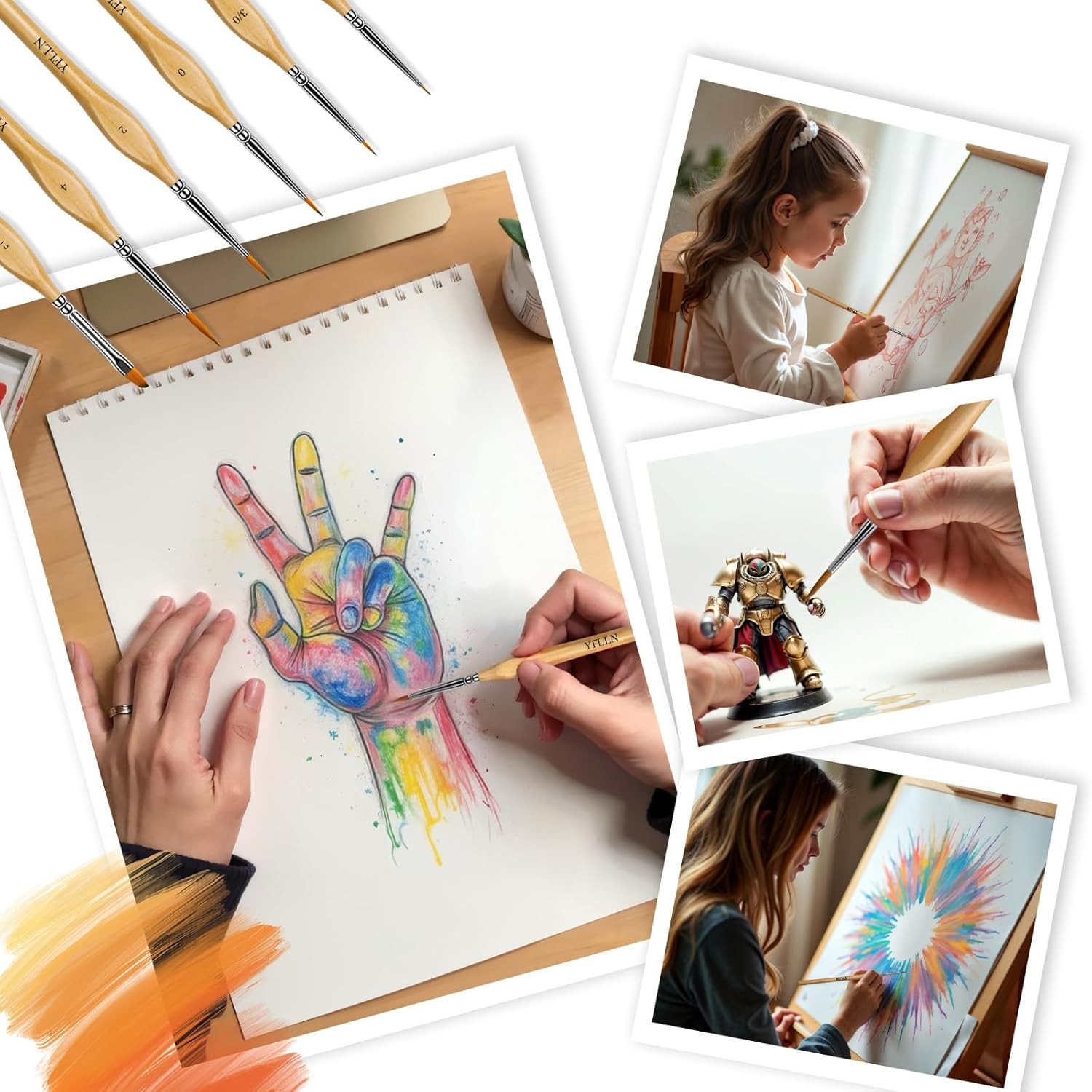 6Pcs Miniature Paint Brushes Set with Triangular Handles - for Acrylics, Oils,
