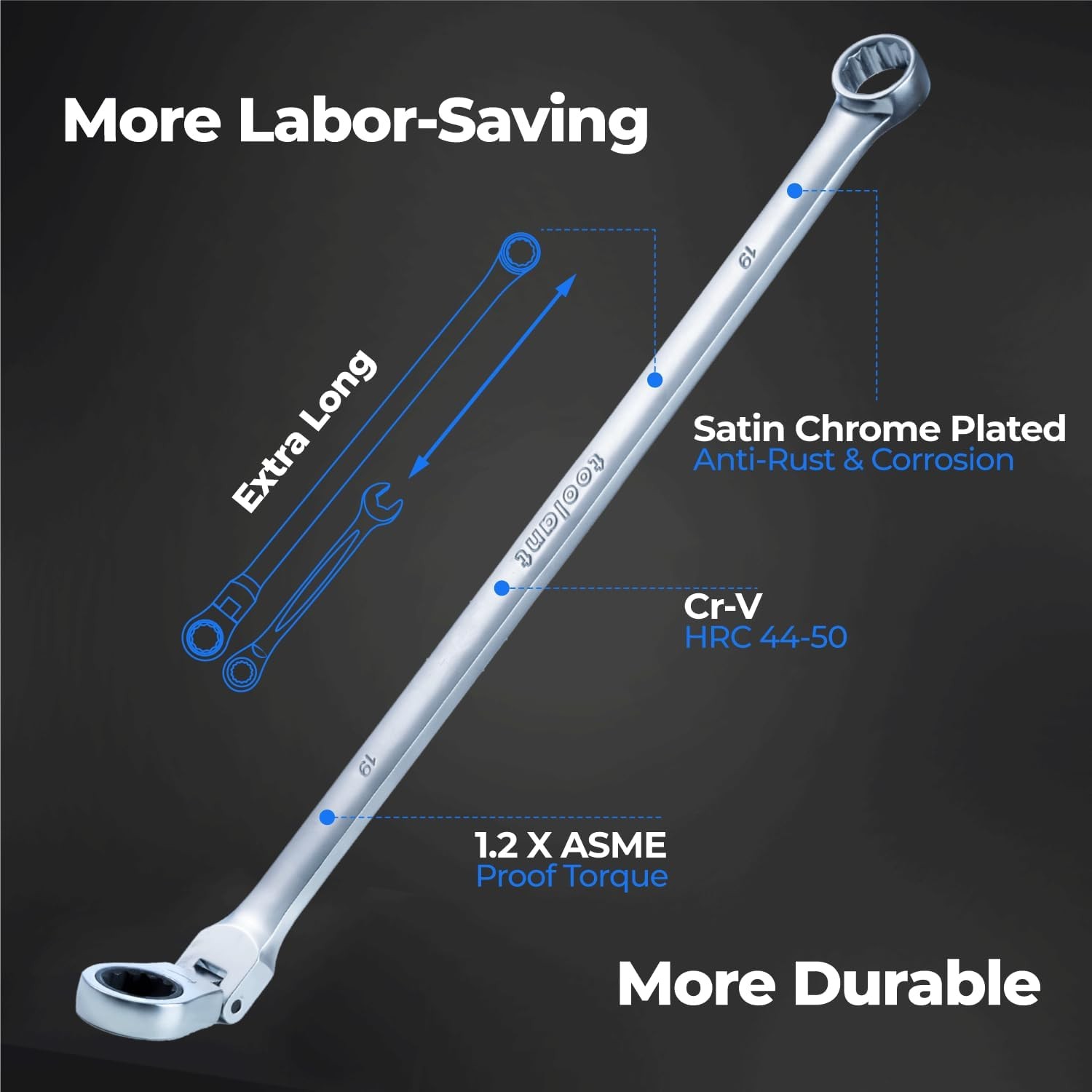10mm Extra Long Ratcheting Wrench Flex Head Fixed Offset Double Box End