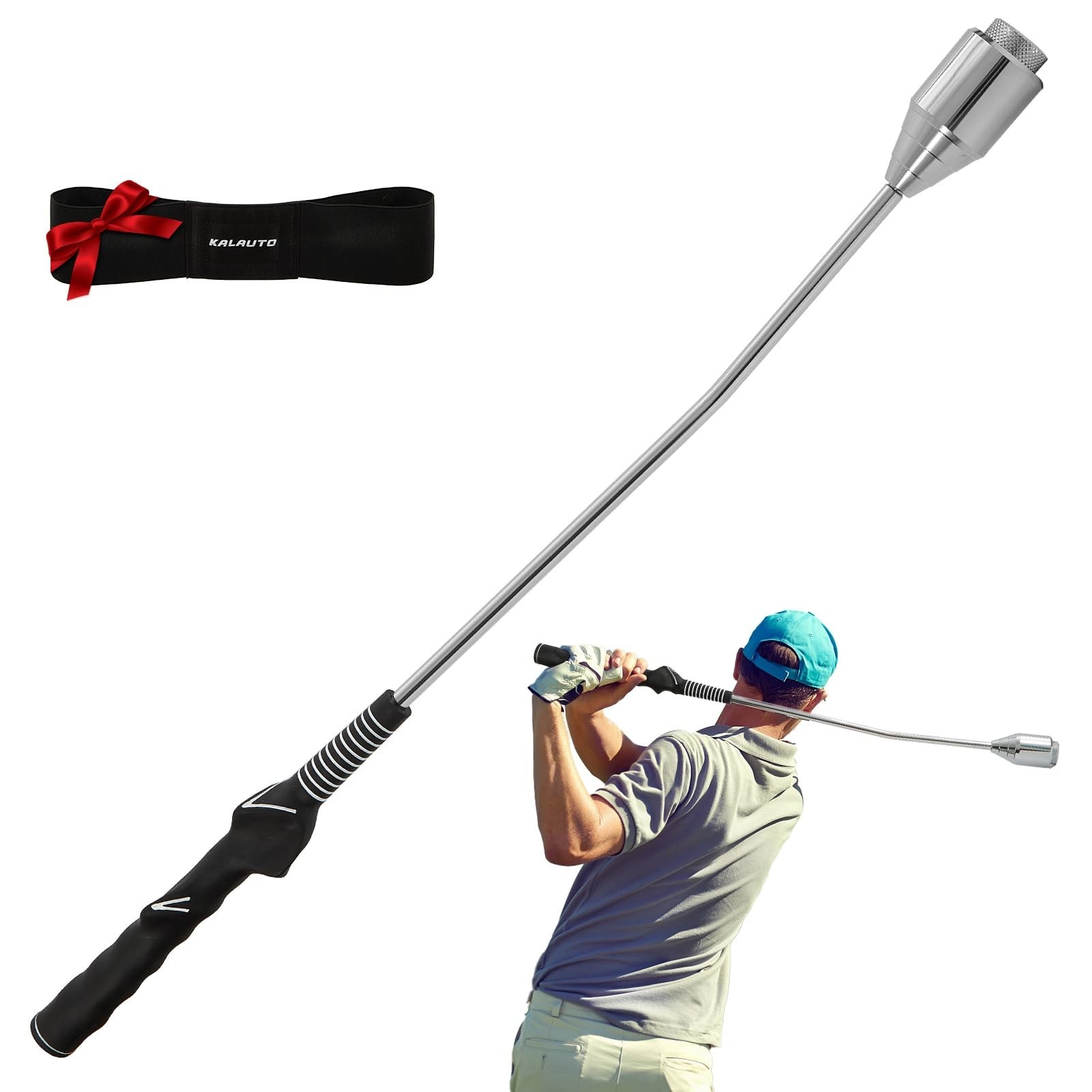 Retractable Golf Swing Trainer with Golf Grip Trainer & Arm Band | Telescopic...