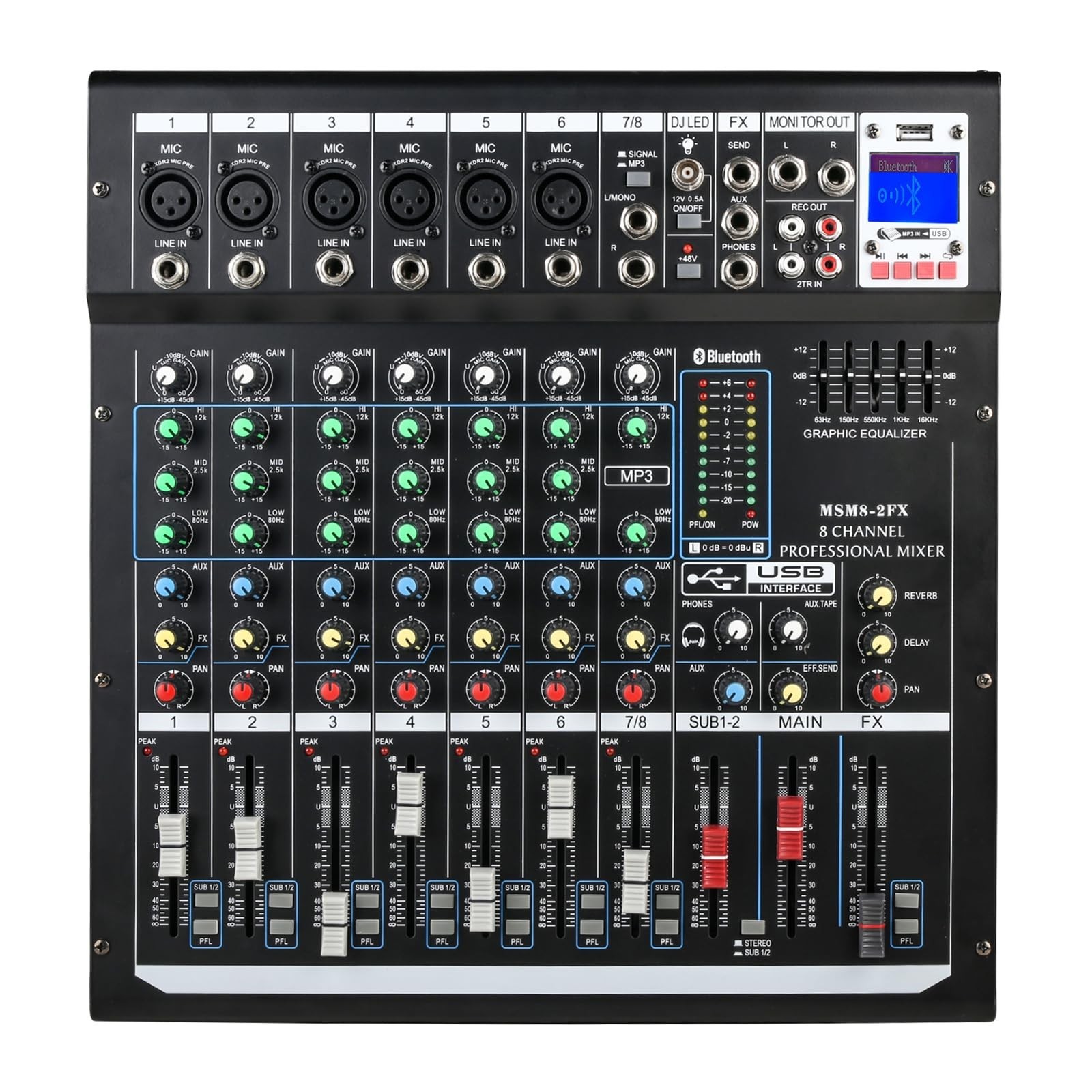 Dj Mixers 8 Channel Audio Mixer Sound Board with Bluetooth, Usb Audio Interfa...