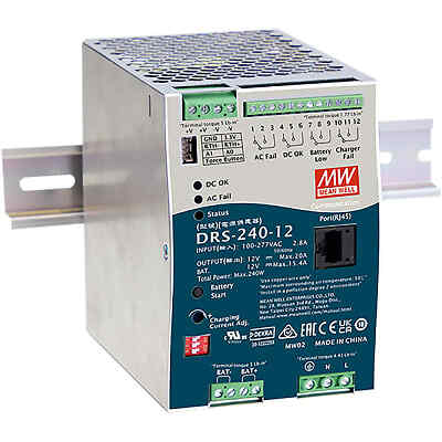 Mean Well DRS-240-48 AC-DC Power Supply/UPS/Battery Charger - DIN Rail - 48VD...
