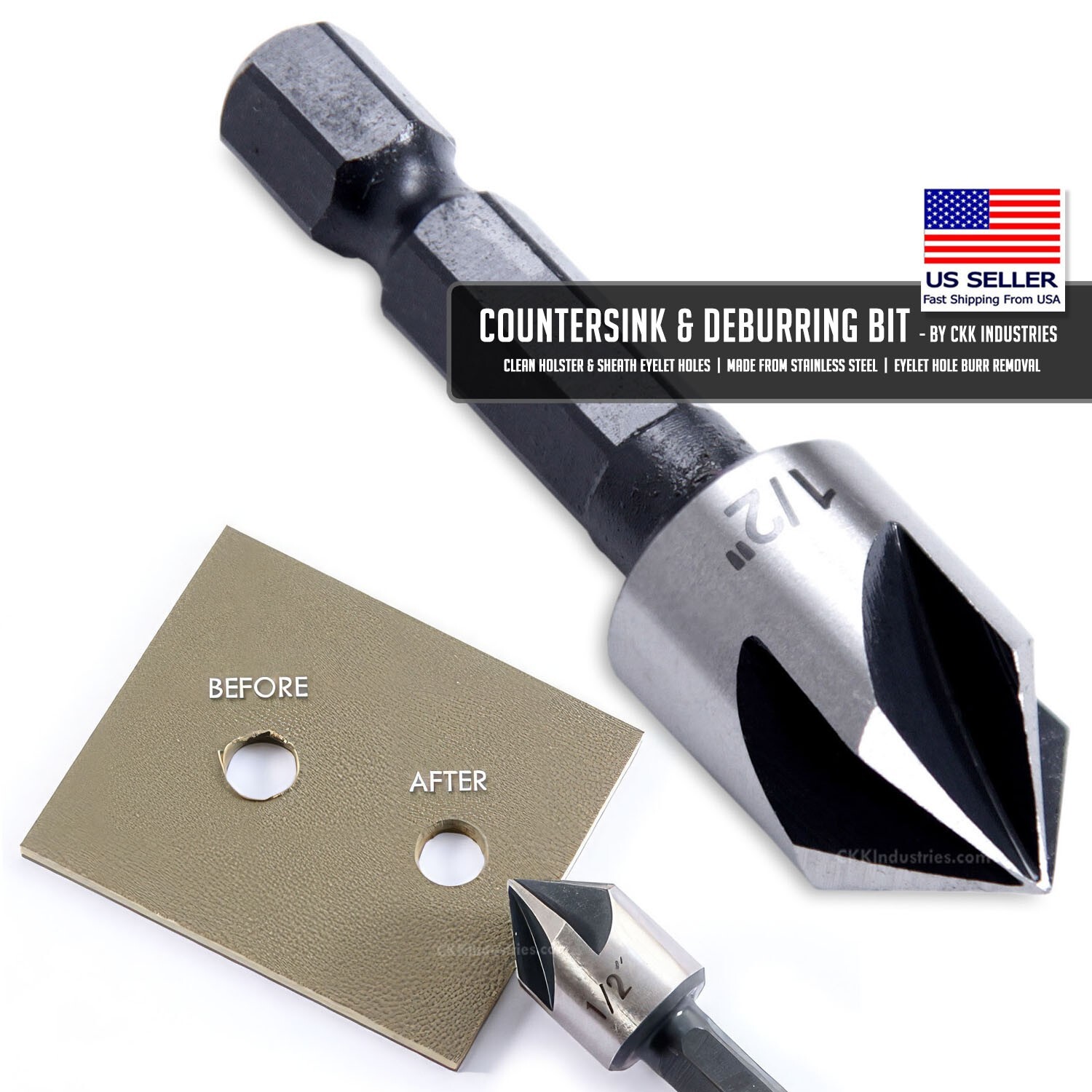 CKK Countersink & Deburring Bit - Clean Holster and Sheath Eyelet Holes
