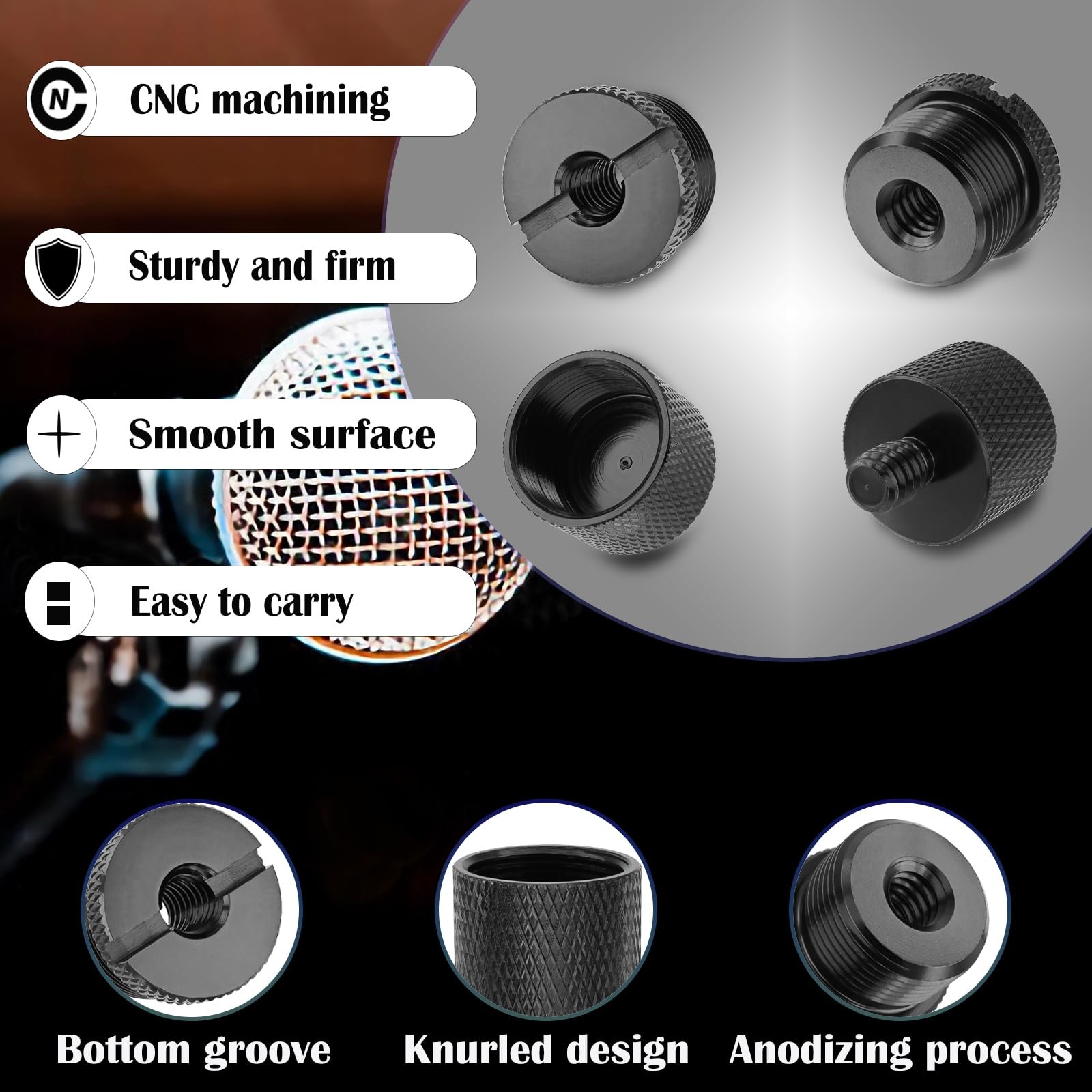 Microphone Stand Screw Adapter 4 Pack 1/4" to 5/8" Thread Converter Set