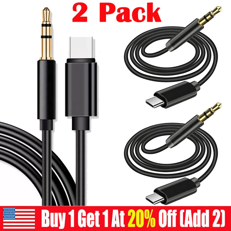 2pcs For Samsung S24 S23 S22 S21 USB-C to 3.5mm Aux Cable Audio Cord Car Stereo