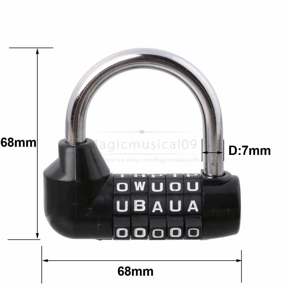 5 Digit letter Secure Combination Lock Password Gym Padlock Black