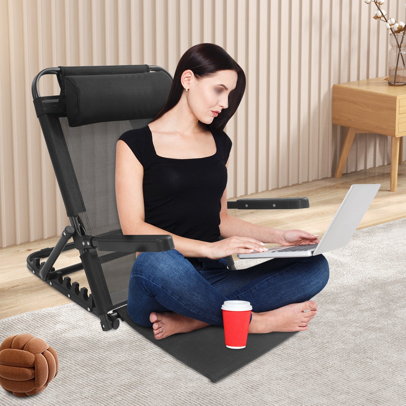 Adjustable Lifting Bed Backrest W/ Armrest Portable Backrest seat for Tatami