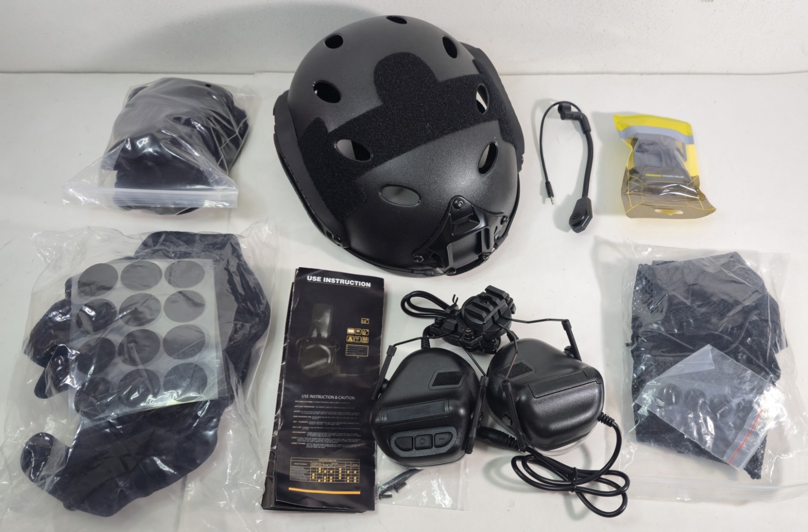 Black Tactical Helmet with Headset And Pads Clips Accesories - USA Seller