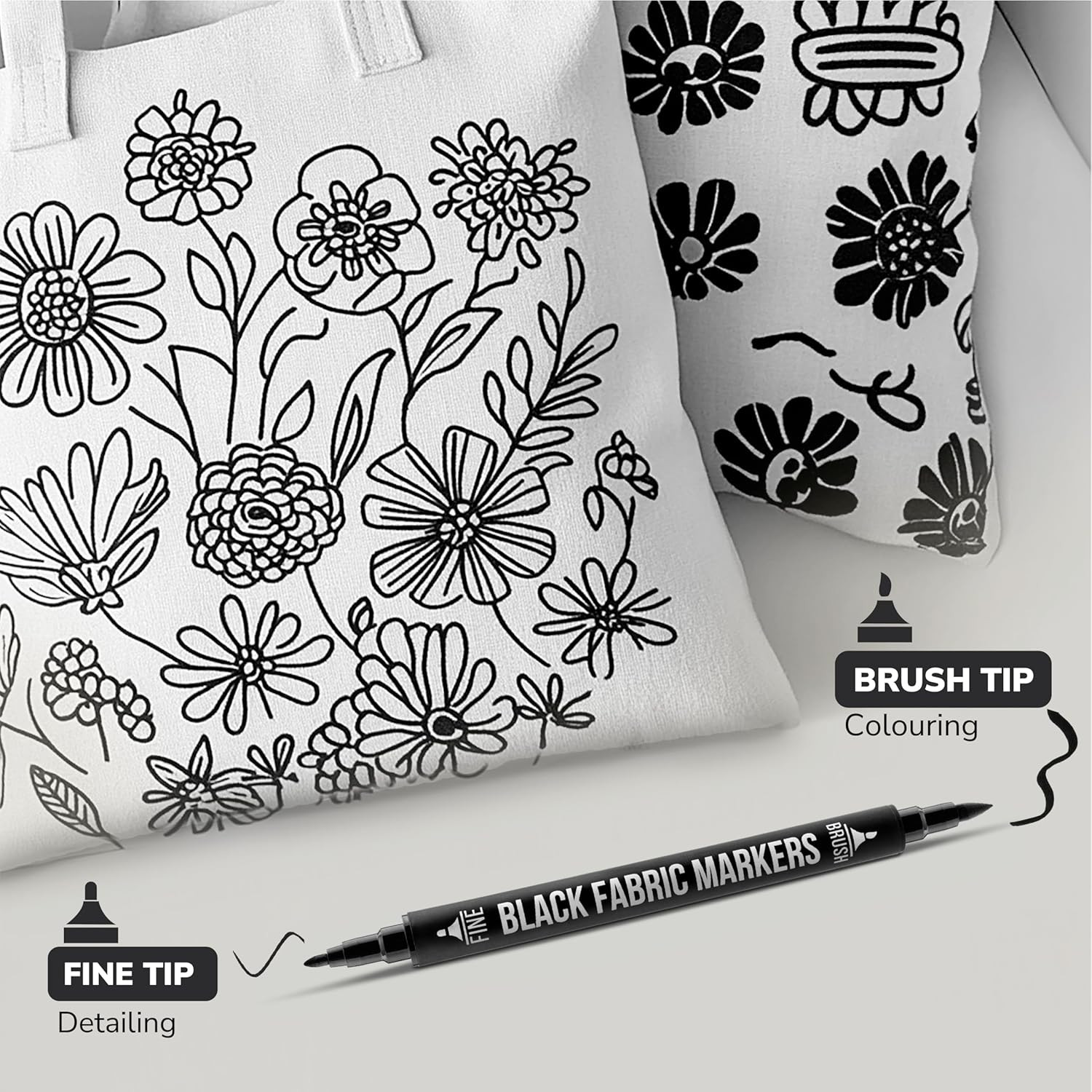 Black Fabric Markers 5 Pack Dual Tip Permanent Clothes Paint Pen Canvas