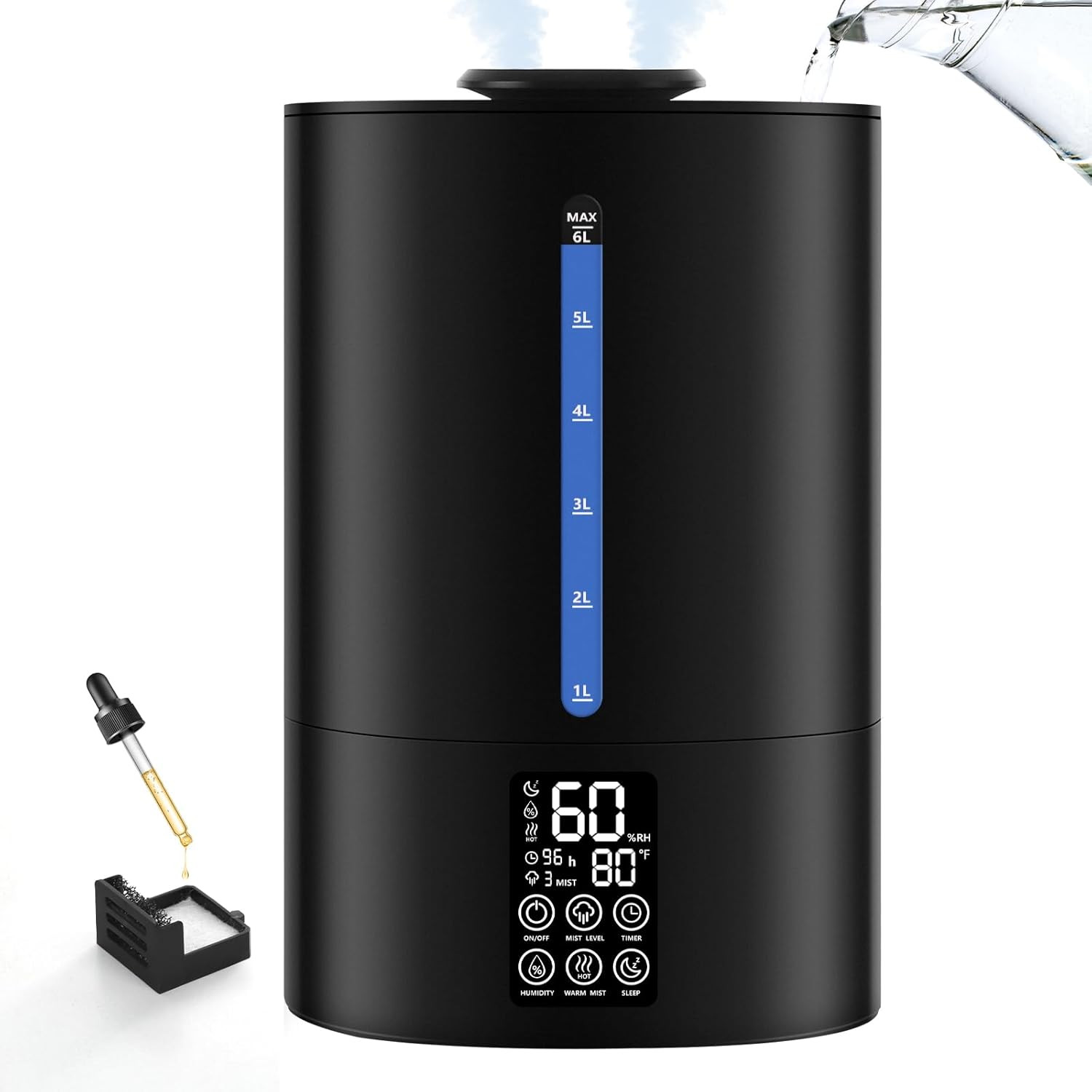 6L Warm Cool Mist Humidifier Large Room Top Fill Quiet Aroma Diffuser Timer
