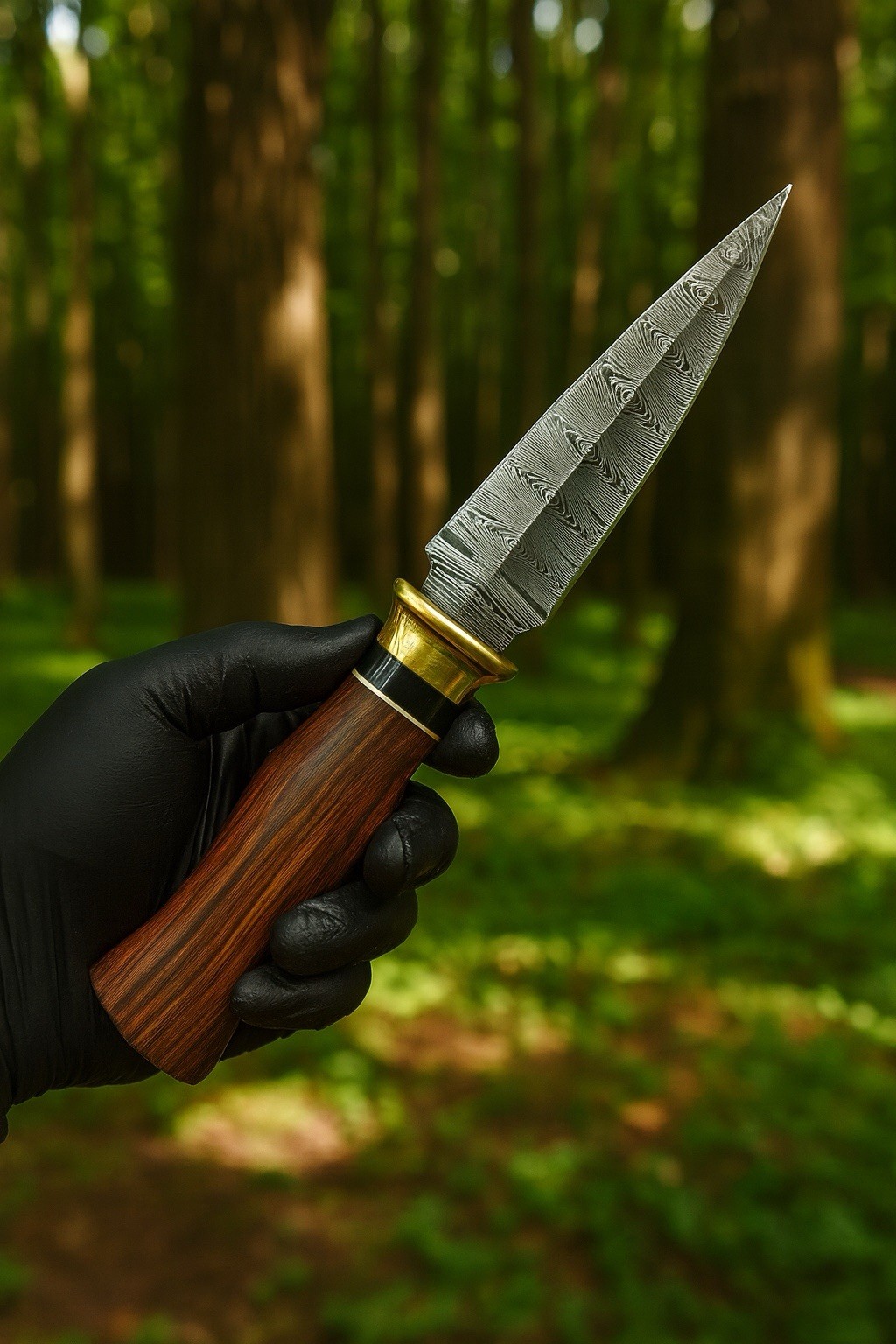 Double-Edged Damascus steel Dagger boot Knife Hunting Wood Handle