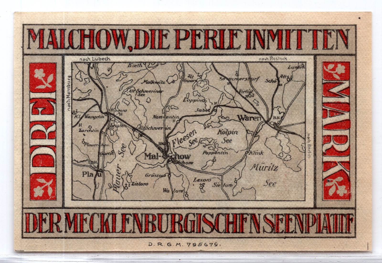 1921 Germany Malchow Notgeld 3 Mark Note (NG272)