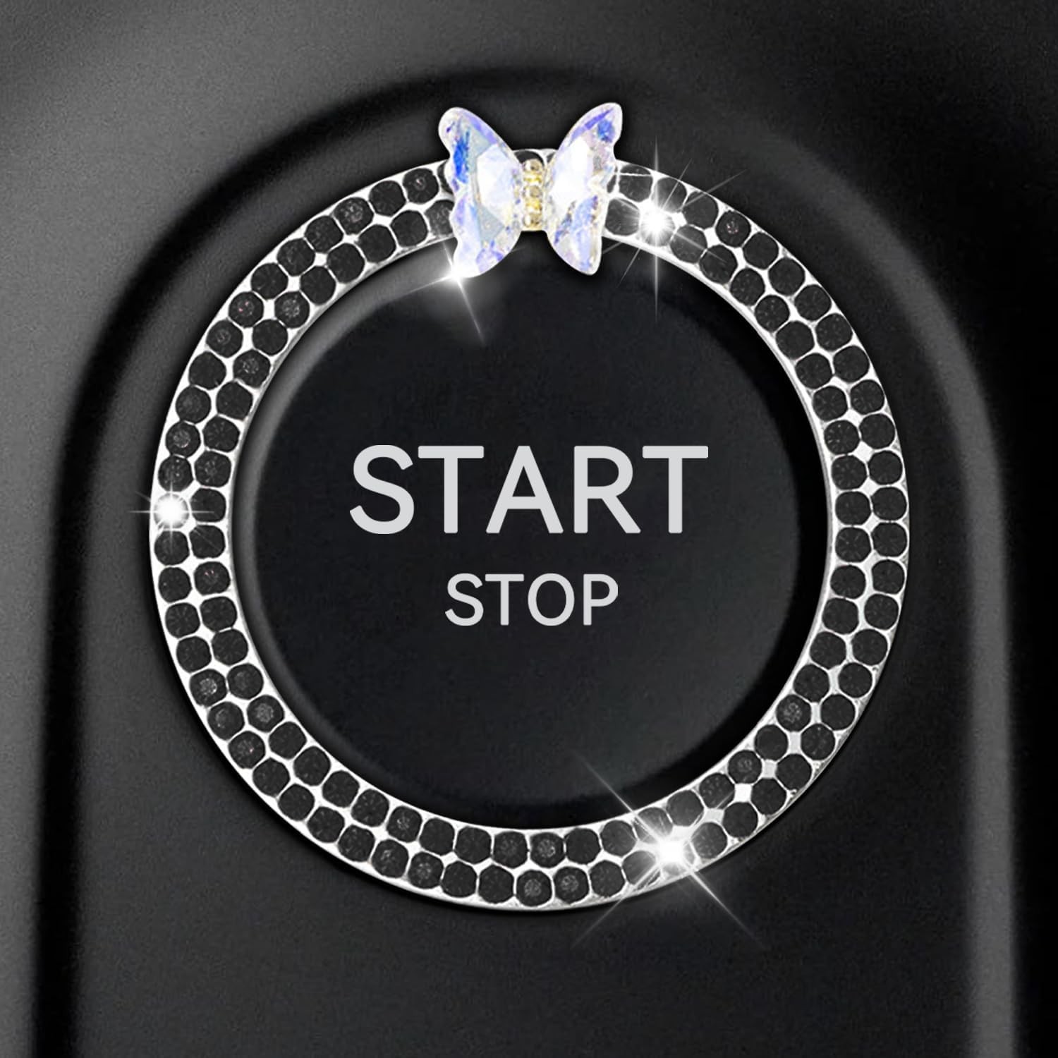 Sparkling Butterfly Rhinestone Car Engine Start Button Cover Decoration Black