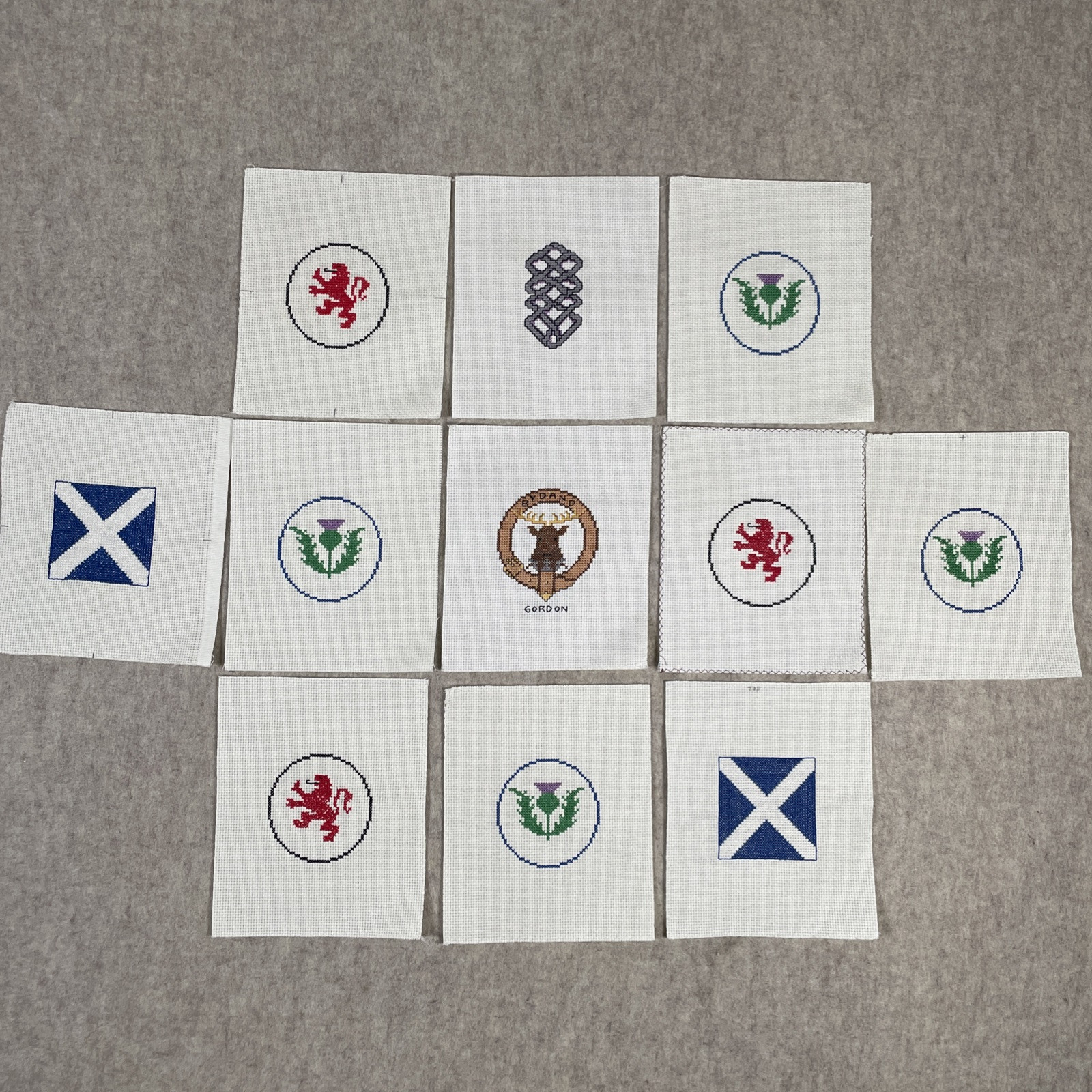 Incomplete Cross Stitch Pieces Lot Of 11 Scottish Clan Symbols