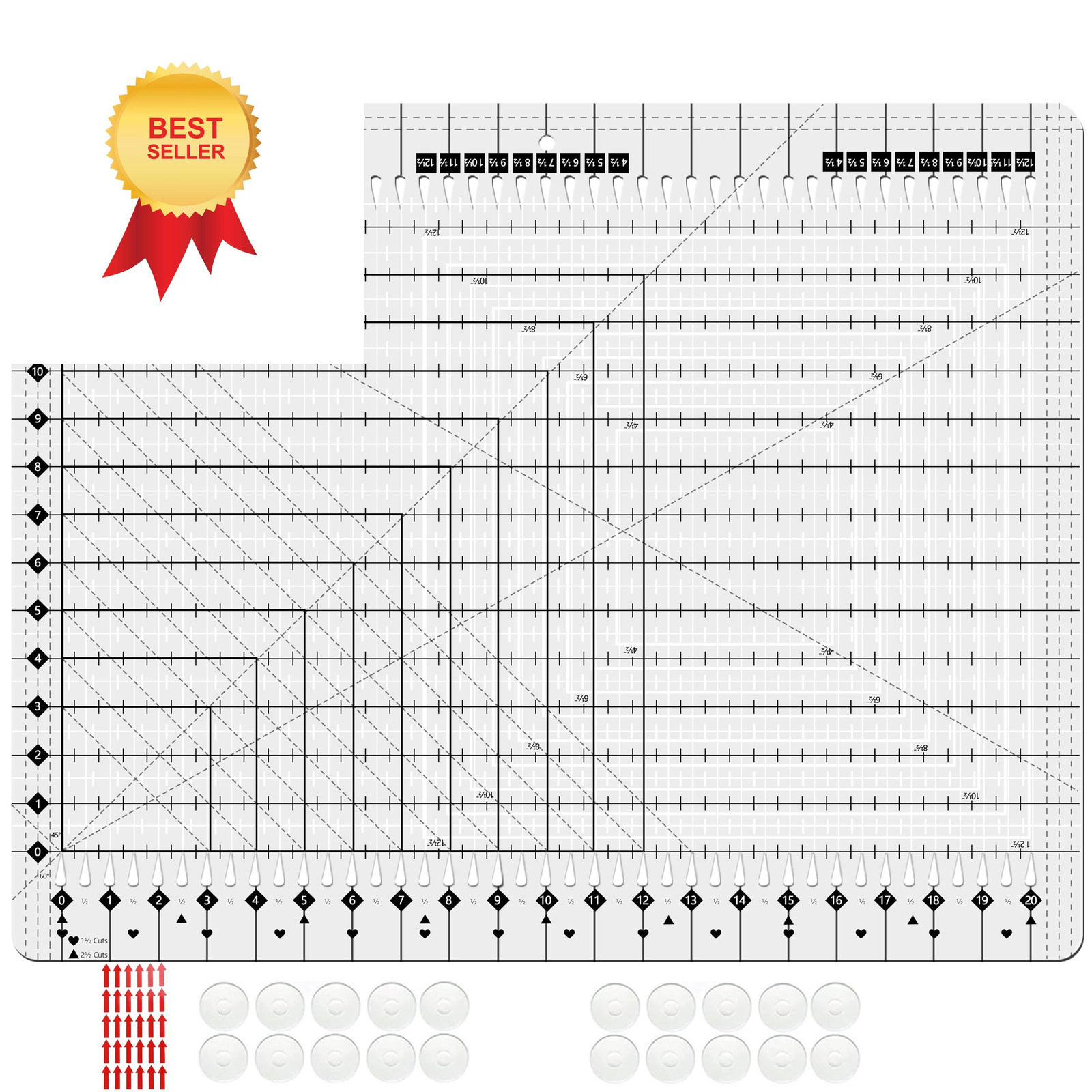 Upgrade Clear 17-3/4 "x 22" Extra Large Slotted Quilting Ruler,