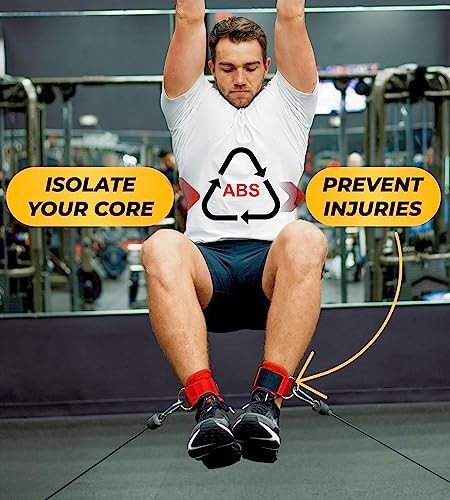 Ankle Straps for Cable Machines (Pair) – Adjustable Padded Ankle Cuffs for Red
