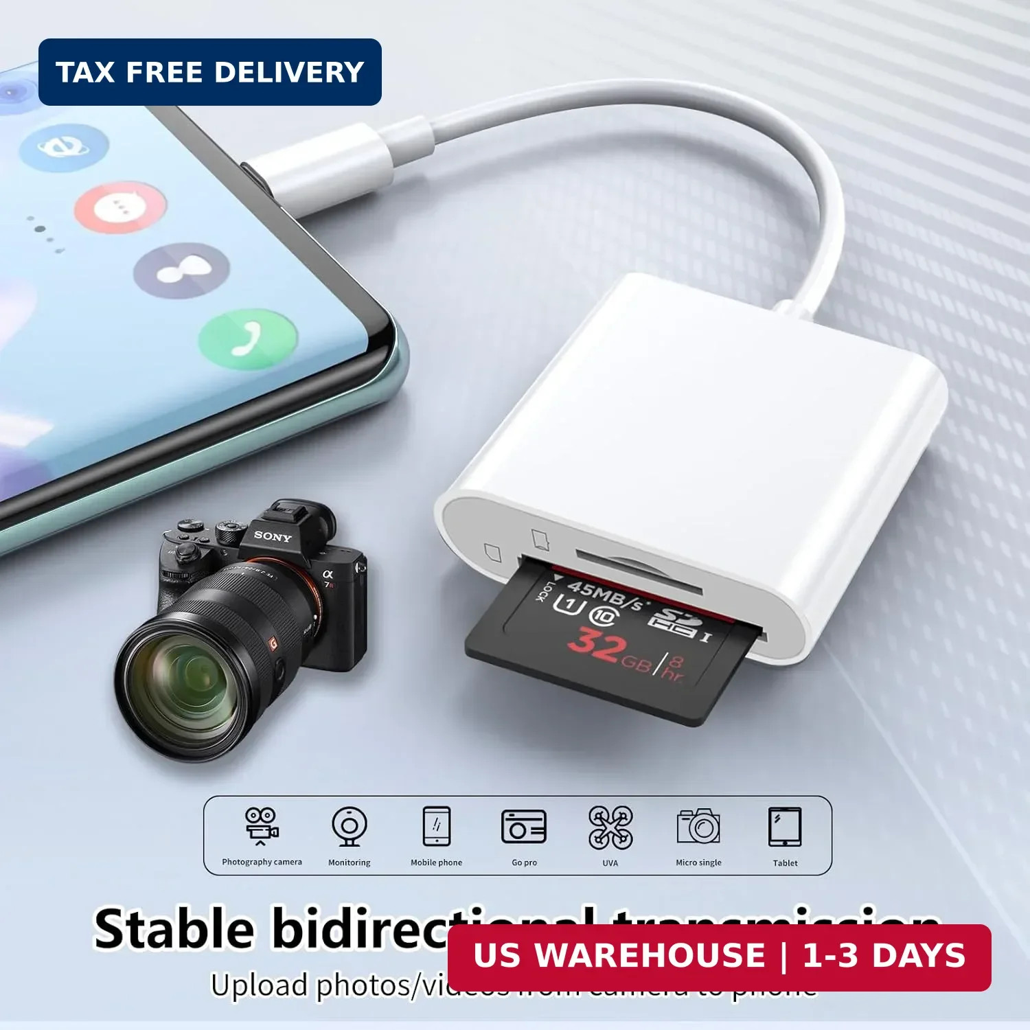 SD Card Reader for iPhone 15/16/17, Sd Card Reader USB C,Micro Sd Card Reader fo