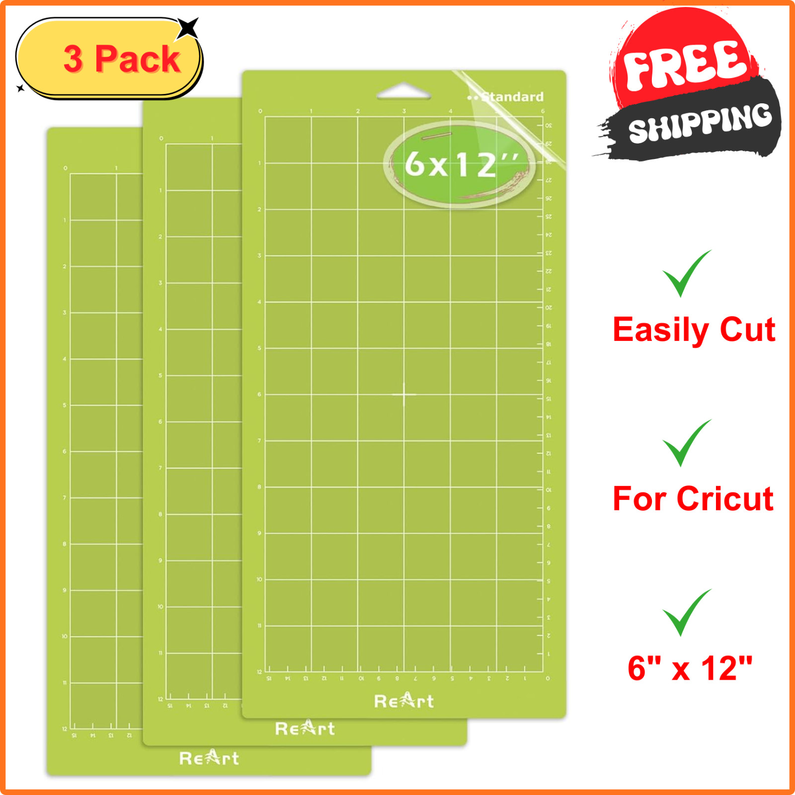 Standard Grip Adhesive Cutting Mat 6 x 12 Inch For Expression Machine - 3 Pack