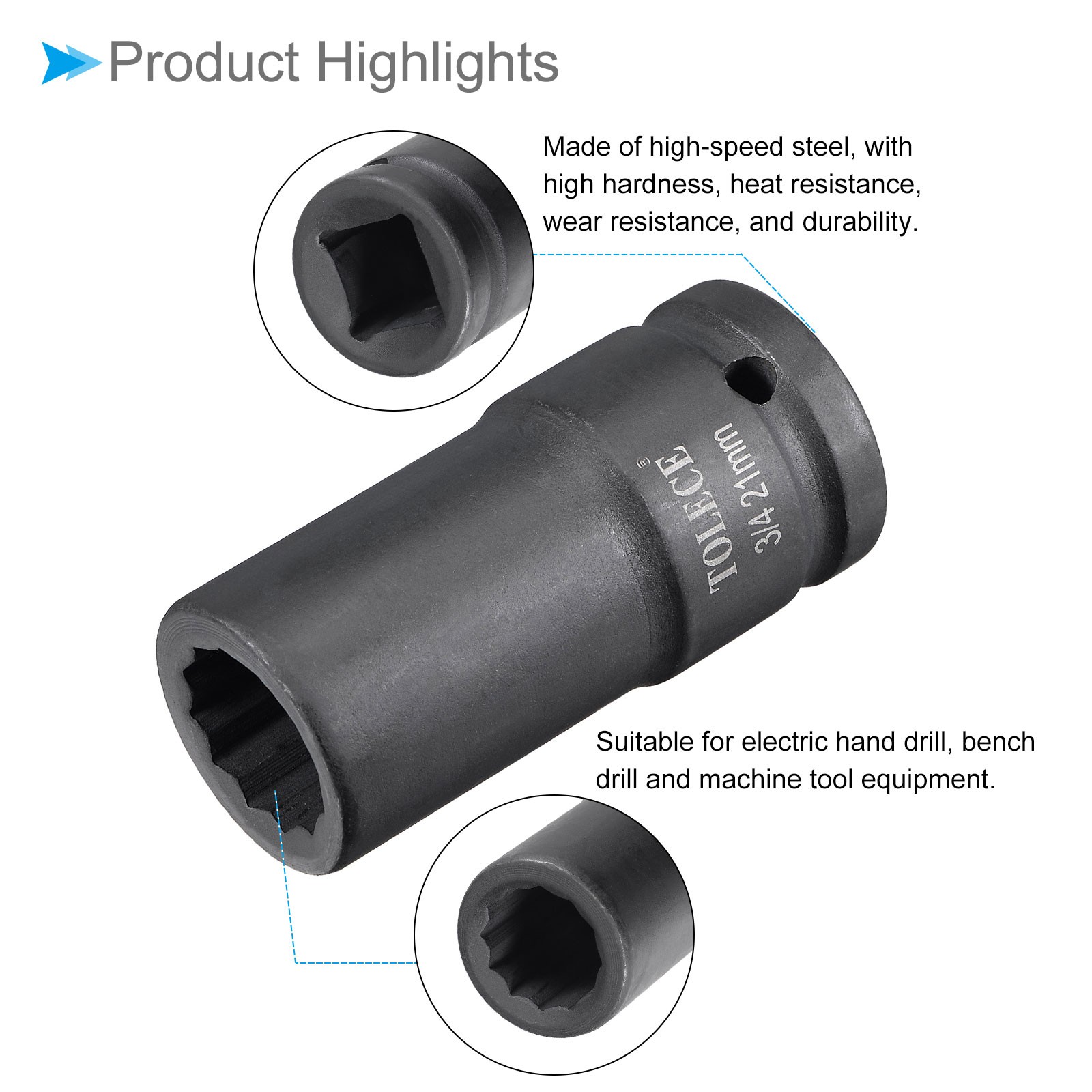 Deep Impact Socket 3/4" Drive 21mm Socket 78mm 12 Point for DIY Hand Making