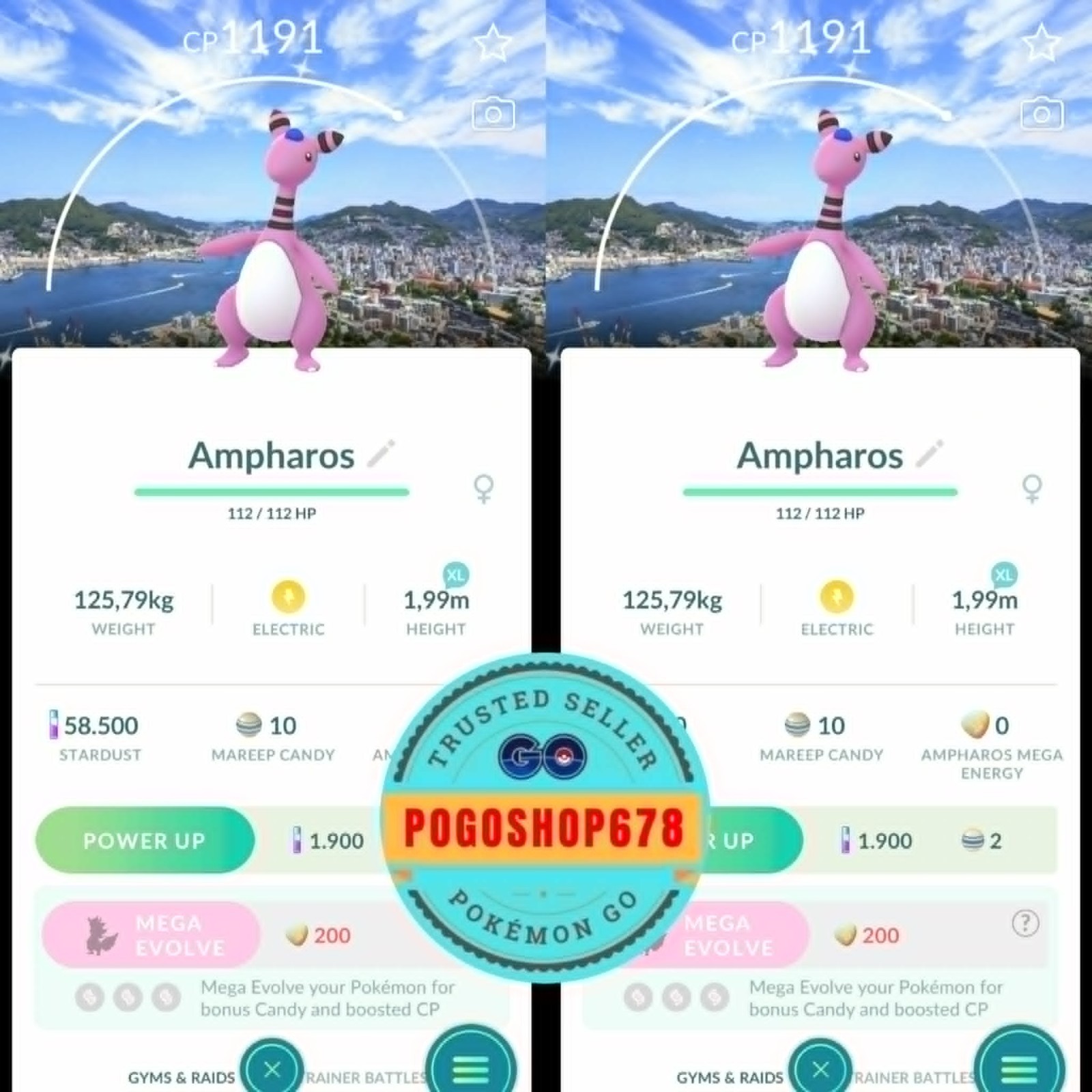 Pokémon PTC Go - Shiny Ampharos Nagasaki Background ✨
